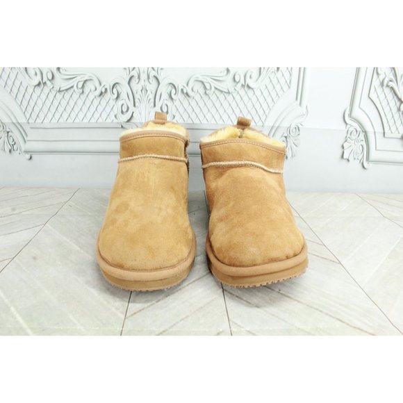 LL Bean Brown Suede Wicked Good Shearling Lined Ankle Boots Slippers 8 M - Picture 4 of 9